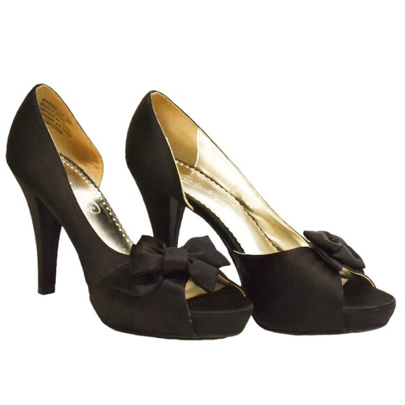 Michelangelo "Maribelle" Black Satin Dressy Peep-toe Pump - Picture 1 of 12